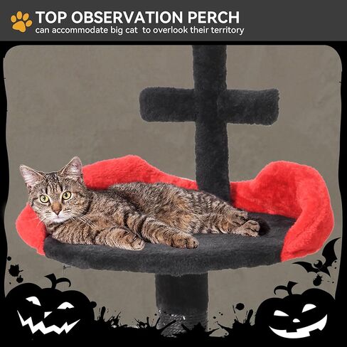 YITAHOME Gothic Cat Tree, 38.6 Inches Gothic Tower Condo with Scratching Post, Cat Tower for Indoor Cats, Sisal Pole, Soft Platform,Spider Hanging Ball, Black and Red in Kuwait