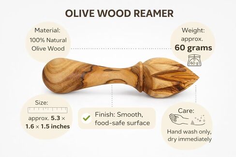 Zuluf Olive Wood Citrus Reamer, Handcrafted Wooden Lemon Juicer and Lime Squeezer with Ergonomic Handle, Deep Grooves Manual Juice Extractor for Oranges, Natural Kitchen Tool, Smooth Food Safe Finish in Kuwait