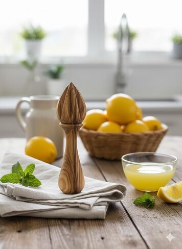 Zuluf Olive Wood Citrus Reamer, Handcrafted Wooden Lemon Juicer and Lime Squeezer with Ergonomic Handle, Deep Grooves Manual Juice Extractor for Oranges, Natural Kitchen Tool, Smooth Food Safe Finish in Kuwait