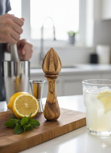 Zuluf Olive Wood Citrus Reamer, Handcrafted Wooden Lemon Juicer and Lime Squeezer with Ergonomic Handle, Deep Grooves Manual Juice Extractor for Oranges, Natural Kitchen Tool, Smooth Food Safe Finish in Kuwait
