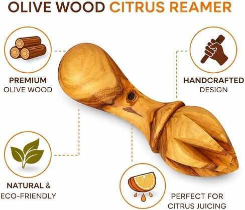 Zuluf Olive Wood Citrus Reamer, Handcrafted Wooden Lemon Juicer and Lime Squeezer with Ergonomic Handle, Deep Grooves Manual Juice Extractor for Oranges, Natural Kitchen Tool, Smooth Food Safe Finish in Kuwait