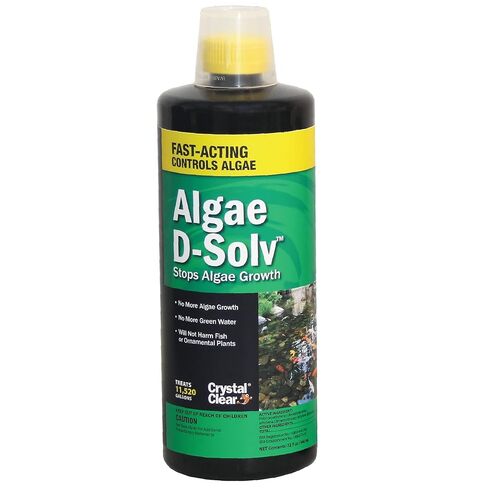 CrystalClear Algae D-Solv Pond Algae Control، مبيد الطحالب المسجل سريع المفعول لدى وكالة حماية البيئة (EPA)، يُستخدم في النوافير والبرك الخارجية التي تحتوي على أسماك الكوي والأسماك الأخرى، يعالج 46.080 جالونًا، 1 جالونًا in Kuwait