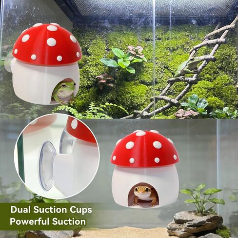 3D Red Mushroom House Reptile Hides and Caves, Reptile Hideout Shelter for Geckos Bearded Dragons Chameleons Frogs with Dual Suction Cups for Wall or Ground in Kuwait