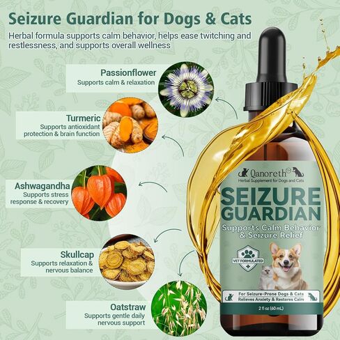 Seizure Guardian for Dogs and Cats – Helps Manage Seizure Symptoms, Helps Calm the Nervous System & Ease Twitching/Restlessness, Natural Herbal Formula with Passionflower & Ashwagandha & More, 2 Fl Oz in Kuwait