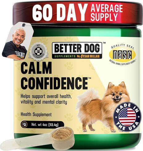Better Dog Supplements Calm Confidence by Cesar Millan Natural Brain Support & Dog Cognitive Supplement – Energy, Vitality & Focus Supplement with Ashwagandha & Other Herbs – 4oz (60-Day Supply) in Kuwait