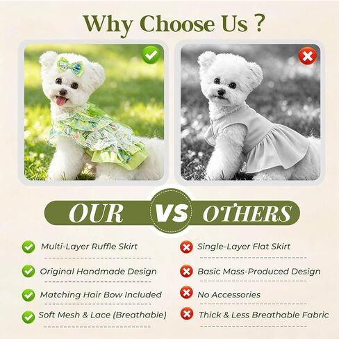 Spring Dog Dress, Floral Princess Dog Dress, Multi-Layer Ruffle Skirt with Soft Mesh & Lace Fabric, Girl Dog Clothes for Holiday, Birthday, Wedding, Party, Photoshoot (L) in Kuwait