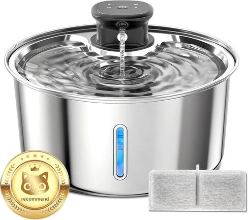 Wireless Cat Water Fountain,Cat Water Fountain Stainless Steel 3.2L/108oz Large Capacity Battery Operated Pet Water Fountain Indoor with Motion Sensor for Cats Dogs BPA-Free(P01B) in Kuwait
