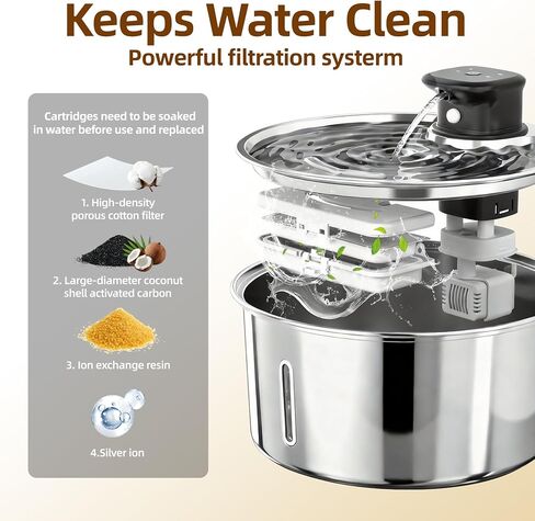 Wireless Cat Water Fountain,Cat Water Fountain Stainless Steel 3.2L/108oz Large Capacity Battery Operated Pet Water Fountain Indoor with Motion Sensor for Cats Dogs BPA-Free(P01B) in Kuwait