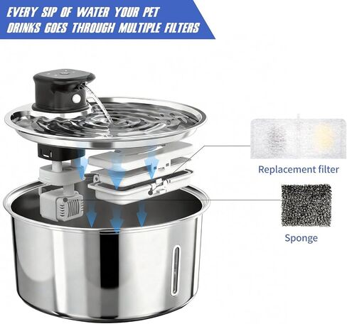 Wireless Cat Water Fountain,Cat Water Fountain Stainless Steel 3.2L/108oz Large Capacity Battery Operated Pet Water Fountain Indoor with Motion Sensor for Cats Dogs BPA-Free(P01B) in Kuwait