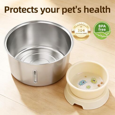 Wireless Cat Water Fountain,Cat Water Fountain Stainless Steel 3.2L/108oz Large Capacity Battery Operated Pet Water Fountain Indoor with Motion Sensor for Cats Dogs BPA-Free(P01B) in Kuwait