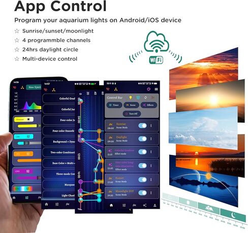 وحدة تحكم واي فاي قابلة للبرمجة من لوميني، مصابيح LED لحوض الأسماك مع جهاز تحكم عن بعد لتطبيق مؤقت منحدر in Kuwait