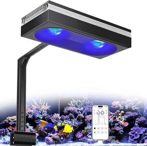 PopBloom RL115 Reef LED Light,Powerful as 135W Reef Aquarium Lighting for LPS/SPS Corals and Saltwater Fish Tanks, Built-in Timer, Blue Focused Spectrum,APP Control (RL115 PUR Over 135W, Mount Arm) in Kuwait