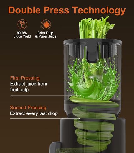 Juicer Machines, 5.3" Large Feed Chute Cold Press Juicer with Double Press Technology, 400W Motor, High Juice Yield, Easy to Clean, Masticating Juicer for Whole Vegetables & Fruits, Dark Black in Kuwait