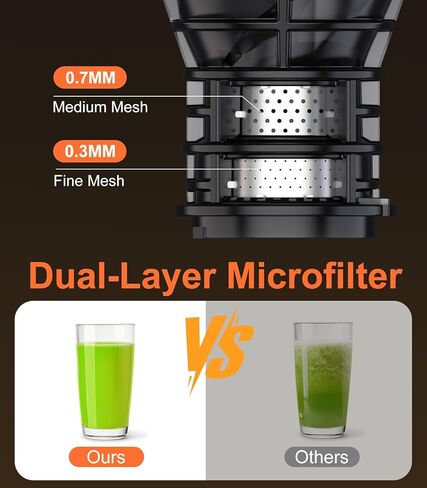 Juicer Machines, 5.3" Large Feed Chute Cold Press Juicer with Double Press Technology, 400W Motor, High Juice Yield, Easy to Clean, Masticating Juicer for Whole Vegetables & Fruits, Dark Black in Kuwait