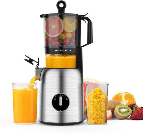 Kismile 300W Cold Press Juicer, 5.4" Wide Feed Chute, Slow Masticating Juicer Machines Vegetable and Fruit, Electric Juicers Juice Maker with Reverse Function, Stainless Steel Juicer Easy to Clean in Saudi Arabia
