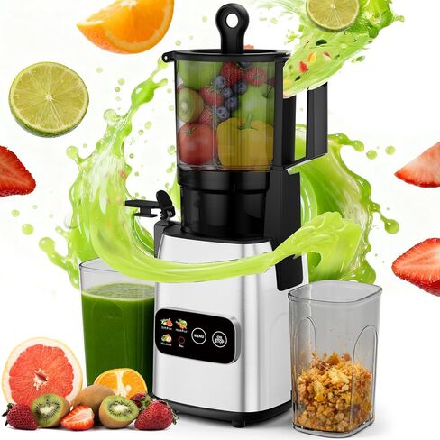 Kismile 300W Cold Press Juicer, 5.4" Wide Feed Chute, Slow Masticating Juicer Machines Vegetable and Fruit, Electric Juicers Juice Maker with Reverse Function, Stainless Steel Juicer Easy to Clean in Saudi Arabia