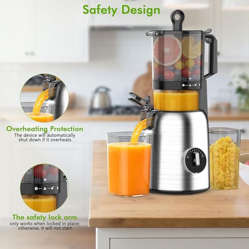 Kismile 300W Cold Press Juicer, 5.4" Wide Feed Chute, Slow Masticating Juicer Machines Vegetable and Fruit, Electric Juicers Juice Maker with Reverse Function, Stainless Steel Juicer Easy to Clean in Saudi Arabia