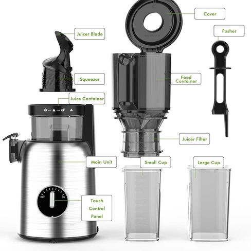 Kismile 300W Cold Press Juicer, 5.4" Wide Feed Chute, Slow Masticating Juicer Machines Vegetable and Fruit, Electric Juicers Juice Maker with Reverse Function, Stainless Steel Juicer Easy to Clean in Saudi Arabia