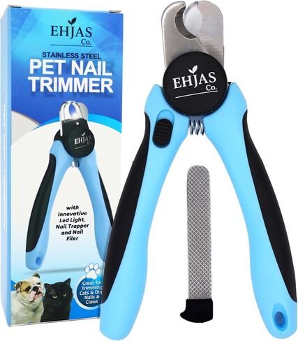 Dog Nail Clippers with LED Light & Quick Sensor, Pet Nail Trimmer with Safety Guard, Nail Catcher & Filer, Professonal Grooming Clippers for Dogs & Cats (Blue) in Kuwait