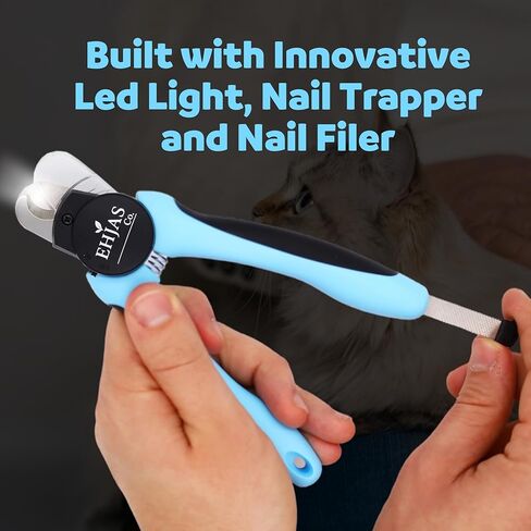 Dog Nail Clippers with LED Light & Quick Sensor, Pet Nail Trimmer with Safety Guard, Nail Catcher & Filer, Professonal Grooming Clippers for Dogs & Cats (Blue) in Kuwait