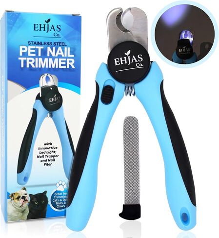 Dog Nail Clippers with LED Light & Quick Sensor, Pet Nail Trimmer with Safety Guard, Nail Catcher & Filer, Professonal Grooming Clippers for Dogs & Cats (Blue) in Kuwait