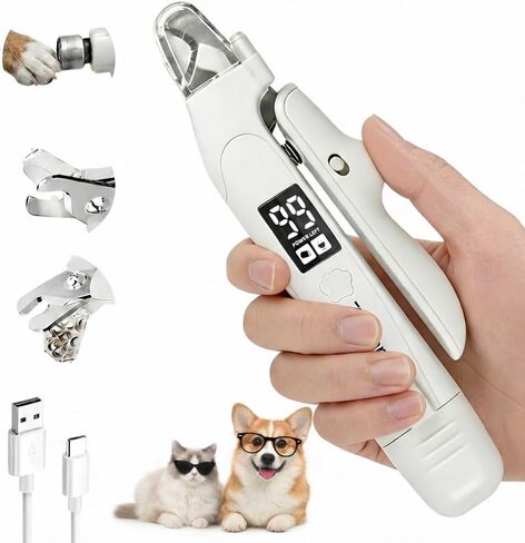 مقص ومطحنة أظافر الكلاب والقطط 2 في 1 مع ضوء LED، أداة تشذيب أظافر الحيوانات الأليفة الكهربائية منخفضة الضوضاء، قفل أمان وملتقط أظافر، قابل لإعادة الشحن عبر USB-C، 3 منافذ طحن للقطط والكلاب الصغيرة والمتوسطة in Kuwait