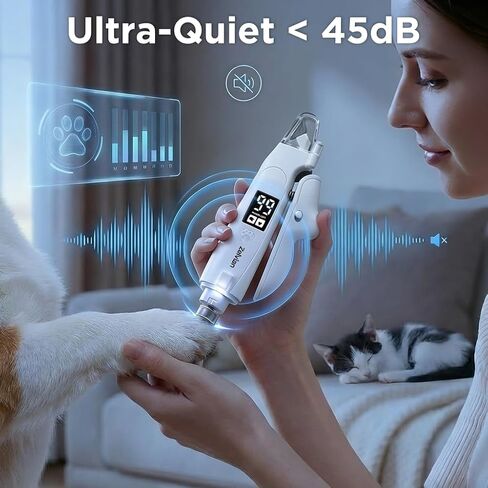 مقص ومطحنة أظافر الكلاب والقطط 2 في 1 مع ضوء LED، أداة تشذيب أظافر الحيوانات الأليفة الكهربائية منخفضة الضوضاء، قفل أمان وملتقط أظافر، قابل لإعادة الشحن عبر USB-C، 3 منافذ طحن للقطط والكلاب الصغيرة والمتوسطة in Kuwait