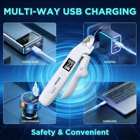 مقص ومطحنة أظافر الكلاب والقطط 2 في 1 مع ضوء LED، أداة تشذيب أظافر الحيوانات الأليفة الكهربائية منخفضة الضوضاء، قفل أمان وملتقط أظافر، قابل لإعادة الشحن عبر USB-C، 3 منافذ طحن للقطط والكلاب الصغيرة والمتوسطة in Kuwait