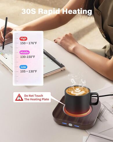 Mug Warmer - 3-Temp Settings Coffee Mug Warmer for Desk with 4 Hrs Auto Shut Off, Fastest Heating & Smart Wood Candle Warmer - Ideal Coffee Gifts Accessories Keep Beverages Coffee Warmer in Kuwait