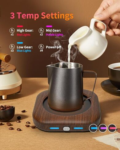 Mug Warmer - 3-Temp Settings Coffee Mug Warmer for Desk with 4 Hrs Auto Shut Off, Fastest Heating & Smart Wood Candle Warmer - Ideal Coffee Gifts Accessories Keep Beverages Coffee Warmer in Kuwait
