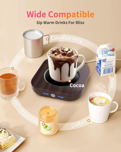 Mug Warmer - 3-Temp Settings Coffee Mug Warmer for Desk with 4 Hrs Auto Shut Off, Fastest Heating & Smart Wood Candle Warmer - Ideal Coffee Gifts Accessories Keep Beverages Coffee Warmer in Kuwait