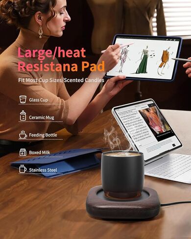 Mug Warmer - 3-Temp Settings Coffee Mug Warmer for Desk with 4 Hrs Auto Shut Off, Fastest Heating & Smart Wood Candle Warmer - Ideal Coffee Gifts Accessories Keep Beverages Coffee Warmer in Kuwait