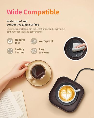 Mug Warmer - 3-Temp Settings Coffee Mug Warmer for Desk with 4 Hrs Auto Shut Off, Fastest Heating & Smart Wood Candle Warmer - Ideal Coffee Gifts Accessories Keep Beverages Coffee Warmer in Kuwait