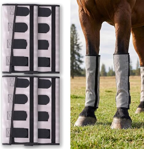 Fly Boots for Horses Set of Four Adjustable Loose Fitting Leggings for Horses Breathable Plastic Mesh Leg Protection, Reduce Stressful Stomping and Fatigue in Kuwait