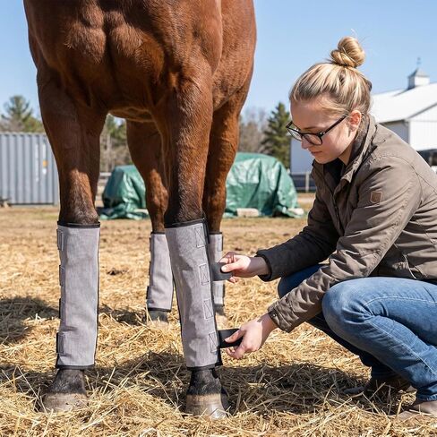 Fly Boots for Horses Set of Four Adjustable Loose Fitting Leggings for Horses Breathable Plastic Mesh Leg Protection, Reduce Stressful Stomping and Fatigue in Kuwait
