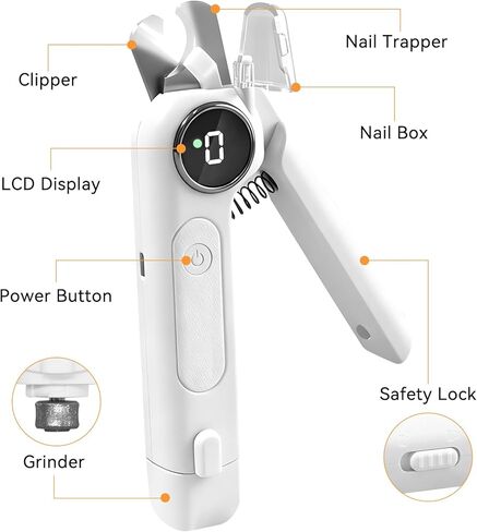 مقص ومطاحن أظافر الكلاب - أداة تشذيب 2 في 1 مع شاشة LCD وأضواء LED ومبرد أظافر مخلب القطط مع واقي واقٍ وقابل لإعادة الشحن وأظافر الحيوانات الأليفة الكهربائية الصامتة الاحترافية in Kuwait