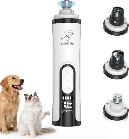 YFL Dog Nail Grinder، أداة تشذيب أظافر الحيوانات الأليفة فائقة الهدوء بثلاث سرعات مع أضواء LED، مقص أظافر كهربائي منخفض الاهتزاز للكلاب والقطط، كفوف غير مؤلمة وتنعيم الحيوانات الأليفة الصغيرة والمتوسطة والكبيرة in Kuwait