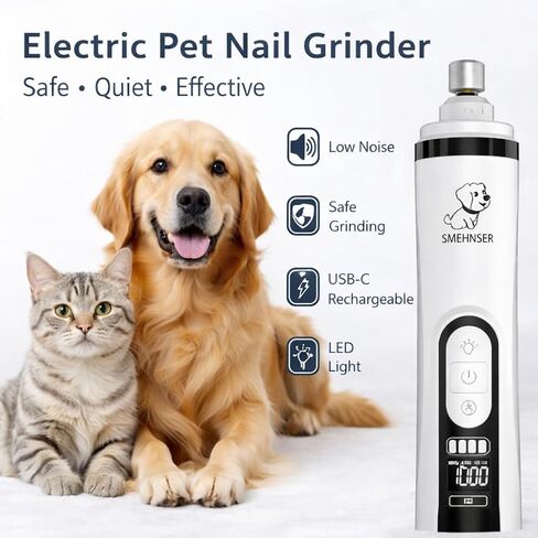 YFL Dog Nail Grinder، أداة تشذيب أظافر الحيوانات الأليفة فائقة الهدوء بثلاث سرعات مع أضواء LED، مقص أظافر كهربائي منخفض الاهتزاز للكلاب والقطط، كفوف غير مؤلمة وتنعيم الحيوانات الأليفة الصغيرة والمتوسطة والكبيرة in Kuwait