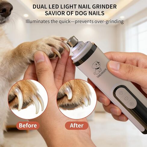 YFL Dog Nail Grinder، أداة تشذيب أظافر الحيوانات الأليفة فائقة الهدوء بثلاث سرعات مع أضواء LED، مقص أظافر كهربائي منخفض الاهتزاز للكلاب والقطط، كفوف غير مؤلمة وتنعيم الحيوانات الأليفة الصغيرة والمتوسطة والكبيرة in Kuwait