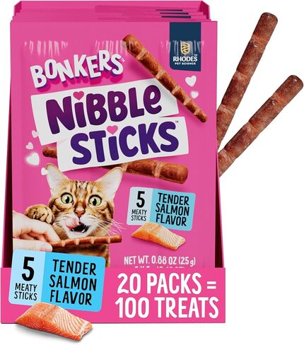 Bonkers Nibble Sticks Soft & Meaty Tender Salmon Flavor Cat Treats, 5 Sticks (Pack of 20) in Kuwait
