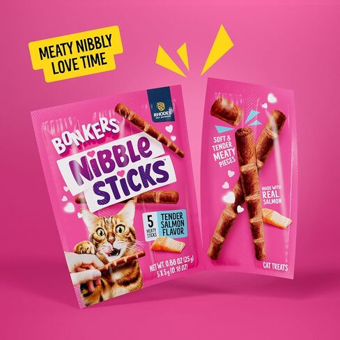 Bonkers Nibble Sticks Soft & Meaty Tender Salmon Flavor Cat Treats, 5 Sticks (Pack of 20) in Kuwait