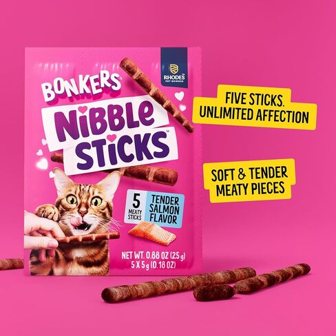 Bonkers Nibble Sticks Soft & Meaty Tender Salmon Flavor Cat Treats, 5 Sticks (Pack of 20) in Kuwait