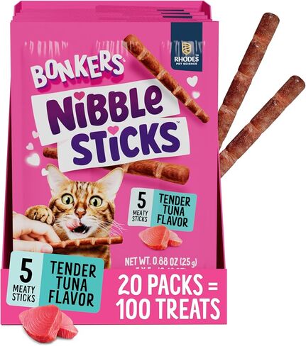 Bonkers Nibble Sticks Tuna Flavour Soft & Meaty Tender Treats for Cats, 5 Sticks (Pack of 20) in Kuwait