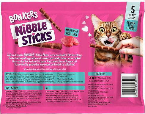 Bonkers Nibble Sticks Tuna Flavour Soft & Meaty Tender Treats for Cats, 5 Sticks (Pack of 20) in Kuwait