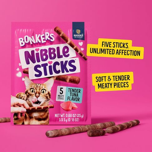 Bonkers Nibble Sticks Tuna Flavour Soft & Meaty Tender Treats for Cats, 5 Sticks (Pack of 20) in Kuwait