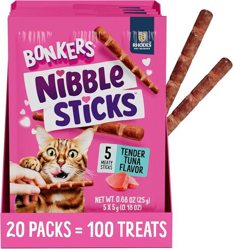 Bonkers Nibble Sticks Tuna Flavour Soft & Meaty Tender Treats for Cats, 5 Sticks (Pack of 20) in Kuwait