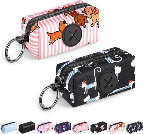 2pack Dog Poop Bag Holder, Lightweight Zippered Dog Poop Bag Holders for Leashes, Reusable Small Puppy Pet Waste Bags Dispenser Pouch with Clip-On Paw Pink/Purple in Kuwait