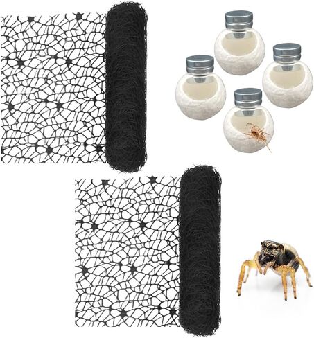 DQITJ 2 Pack Jumping Spider Netting Enclosure Large Size Climbing Webs with Magnets Silk Cocoons Nest for Tarantula Mantis Spoods invertebrates (Black, 9.8 x 177 inches) in Kuwait