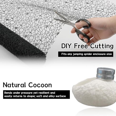 DQITJ 2 Pack Jumping Spider Netting Enclosure Large Size Climbing Webs with Magnets Silk Cocoons Nest for Tarantula Mantis Spoods invertebrates (Black, 9.8 x 177 inches) in Kuwait