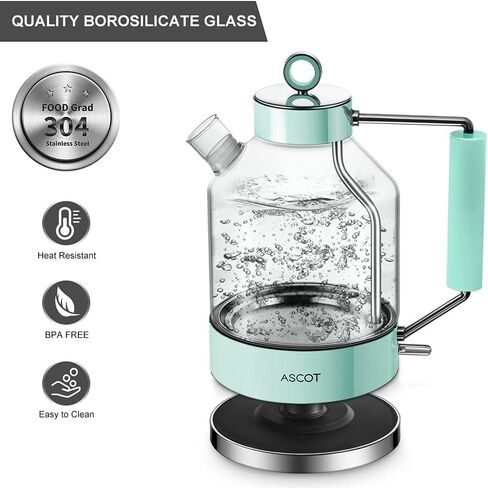 ASCOT Electric Kettle, Glass Electric Tea Kettle Gifts for Men/Women/Family 1.5L 1500W Borosilicate Glass Tea Heater, with Auto Shut-Off and Boil-Dry Protection in Kuwait